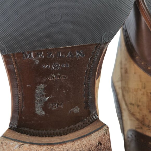 Mezlan Cork Wingtips Unique Men's Size 12M Brown Tan Leather Dress Shoes Oxfords - Picture 10 of 13
